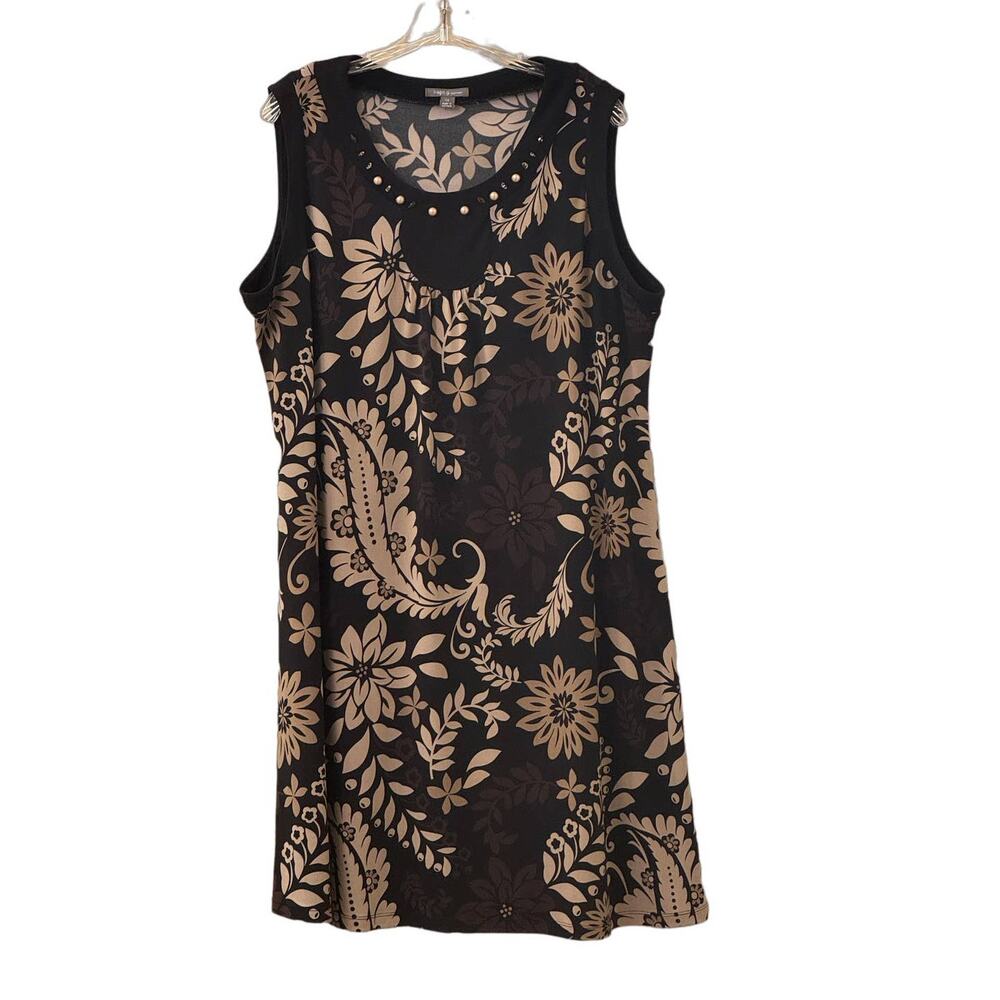 Apt 9 Woman Black Beige Floral Sleeveless Sheath Dress Stretchy Size 1X